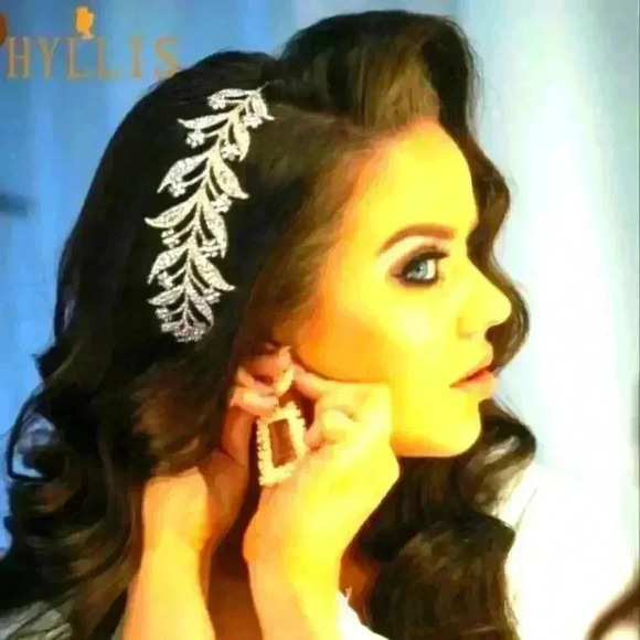 Floral Leaf Crystal Bride Wed Fairy Rhinestone Tiara - Picture 1 of 9